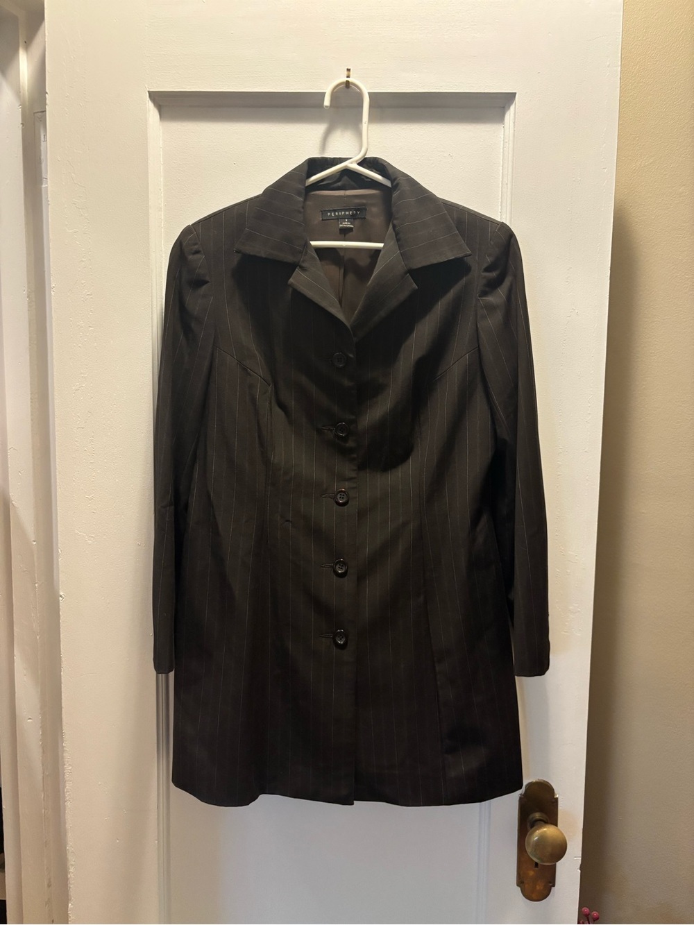 Periphery Dark Brown Pinstripe Longline Blazer
